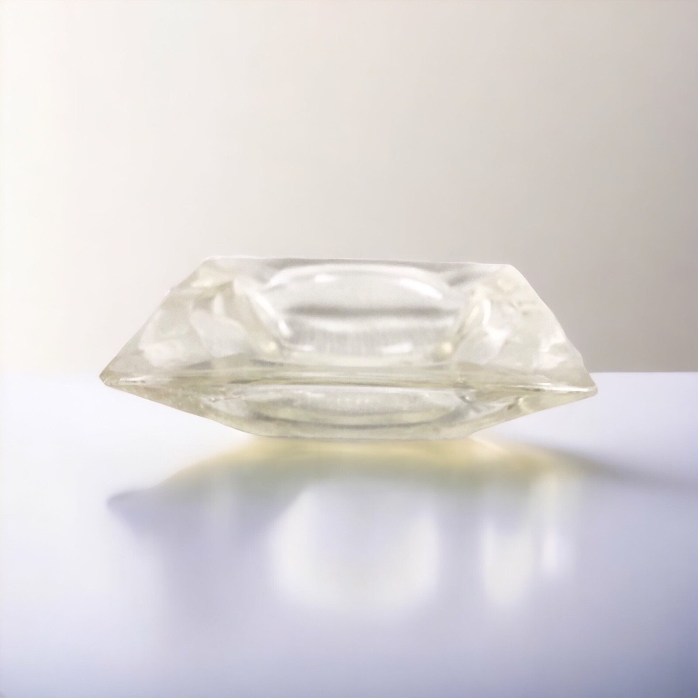 Vintage 5" Square Clear Heavy Retro Glass Ashtray, 4 Slot Corners